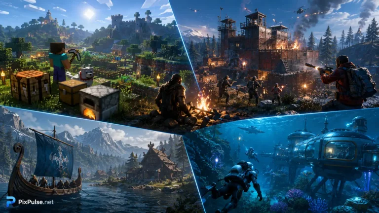 Best survival games 2026 featuring Minecraft Rust Valheim and Subnautica gameplay