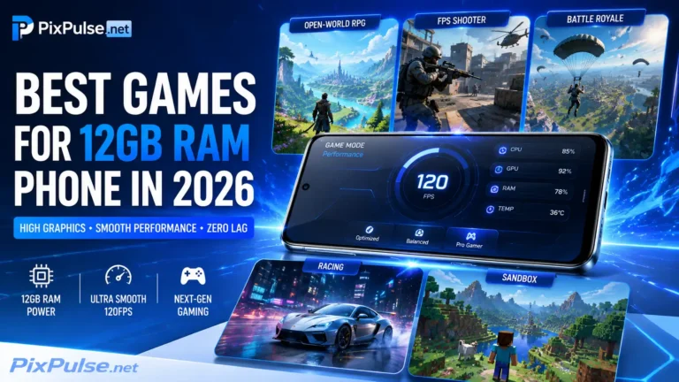 Best games for 12GB RAM phone in 2026 displayed on a flagship Android gaming smartphone.